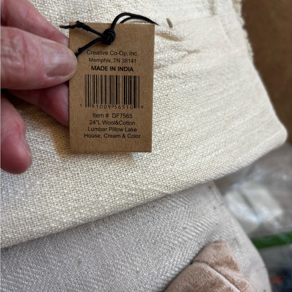 Creative Co-Op Wool and Cotton Lake House Embroidery, Cream Navy Lumbar -Pillow, - Picture 4 of 9